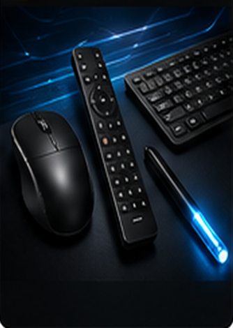 Souris, télécommande, clavier et stylo lumineux